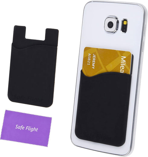 Credit Card/ID Card Holder - Silicone Material, Attach to Almost Any Phone, Carry Essential Cards with Safe Flight Cloth