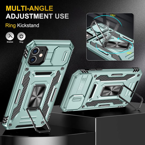iPhone 11 Case by SunStory (Z_Green) - Military-Grade, HD Screen Protector, Slide Camera Cover & Kickstand.