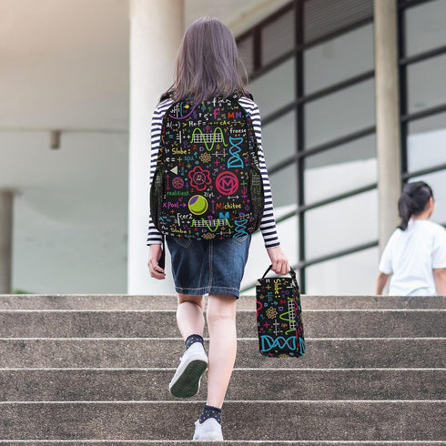 Backpack Set Pack ALAZA Colorful Math Science Geometric and Lunch Bag Back Bookbag Cooler Case Kits