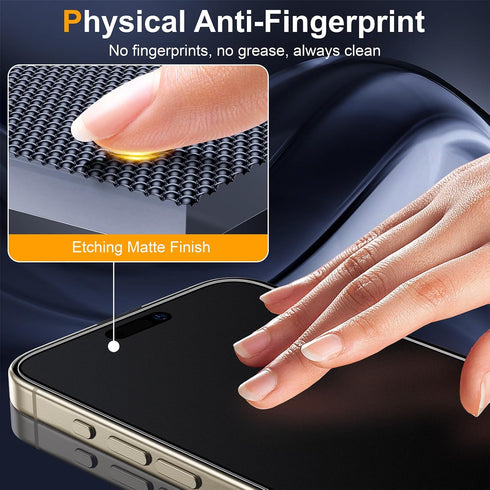 iPhone 15 Pro Max 6.7" Matte Glass Screen Protector 2 Pack, Anti Glare, Anti Fingerprint, Easy Install, Case Friendly.