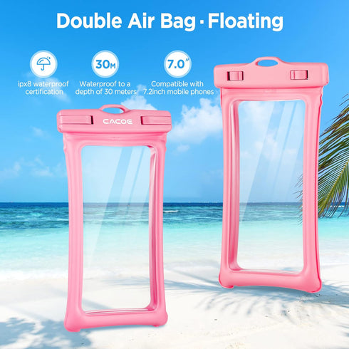 CACOE Floating Universal Waterproof Phone Case 2 Pack (Black+Pink) - IPX8, fits up to 7.0", with adjustable neck