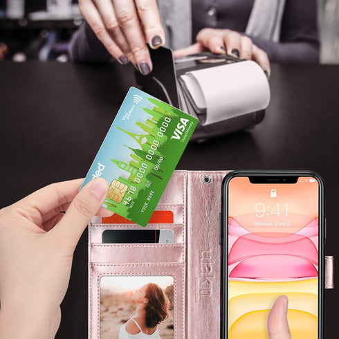 ULAK Compatible with iPhone 11 Wallet Case with Card Holder, PU Leather Flip Cover with Kickstand Magnetic Closure, TPU
