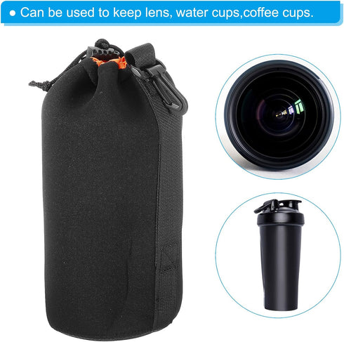 PATIKIL Camera Lens Bag, 3.9" ID x 9.8" H, Drawstring Pouch, Thick Neoprene, Black, Orange, for DSLR Lens