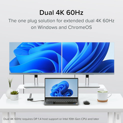 Plugable USB C to HDMI Adapter for Dual Monitors 4K 60Hz, Compatible with Windows, Chromebook, USB4 Laptops