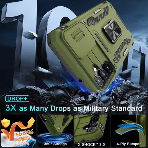 DEERLAMN Case for Samsung Galaxy S23 FE with Slide Camera Cover + Screen Protector, Olive Green Shockproof