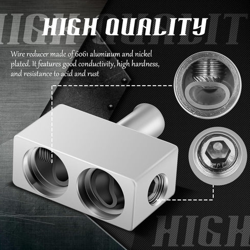 1 Pair of Car Audio Dual 1/0 Gauge to 1/0 Gauge Amp Input Reducers, 2 Pcs for Easy Car Audio Amplifier Installation