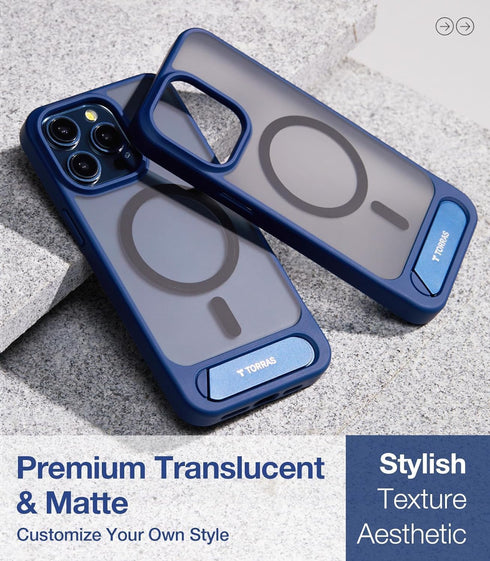 TORRAS Strong Magnetic Stand for iPhone 13 Pro Case, Mil-Grade Drop Protection, Adjustable Kickstand, Blue