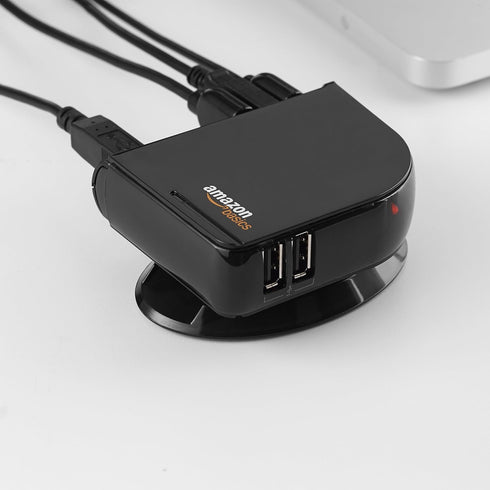 Amazon Basics 7 2.0 5V/4A Port USB Hub Tower with Power Adapter, Plug and Play, Charging Ports, Black