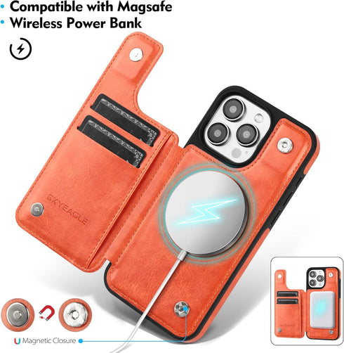 iPhone 12/12 Pro Wallet Case with Card Holder, Compatible with MagSafe, PU Leather Flip Folio Protective Cover with