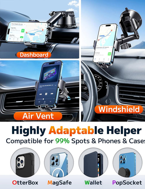 Qifutan Dash Mounted Holders Phone Holders for Your Car Phone Mount for Car Windshield Dashboard Air Vent Universal