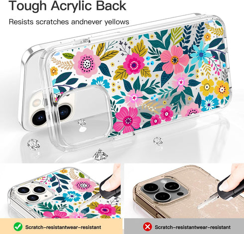 ICEDIO iPhone 11 Pro Case with Screen Protector, Clear with Colorful Floral Patterns, Slim Fit Acrylic Cover