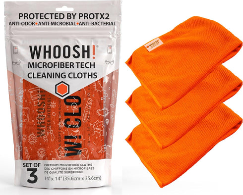 WHOOSH! Microfiber Cleaning Cloth, 3 Pack, 14”x14” Orange, Suitable for Glasses, TV, Car Screen, Laptop, iPad