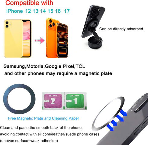 RIAYVIL Car Phone Holder Mount with Nano Gel Vacuum Magnetic Suction,Magsafe Car Holder, Phone Mount