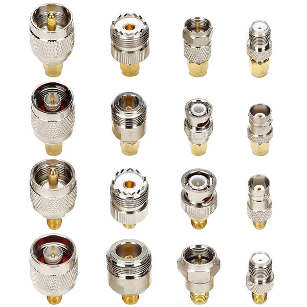 SMA Connector Kit, Adapter Standard SMA/BNC/UHF/N/F Male to Female Cable Connector Pack of 16