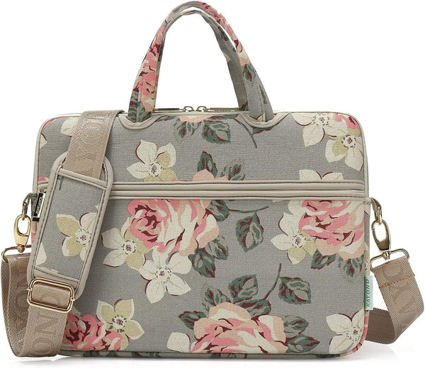 White Rose Pattern Water Resistant Laptop Shoulder Bag for 15-15.6 Inch Laptop, Messenger Case Sleeve