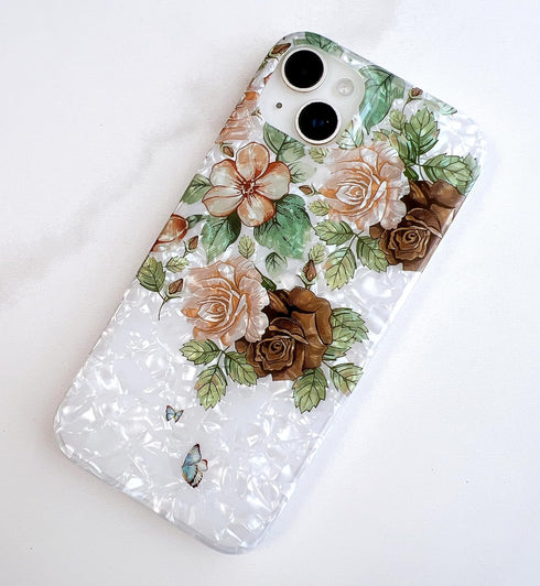 Qokey iPhone 15 Plus/iPhone 14 Plus Case, Cute Flower Soft Bumper Lightweight Fit Cover, Brown Floral
