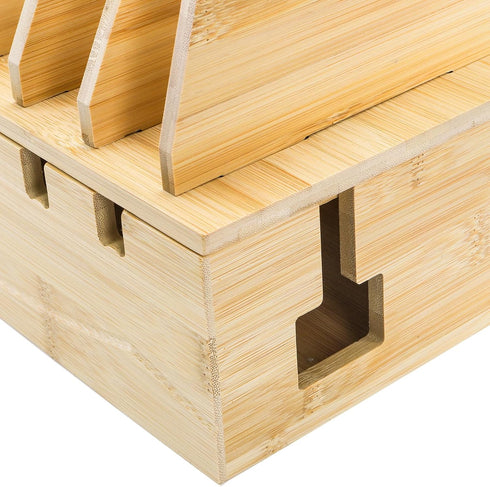 WRINGKIT 6 Bamboo Charging Station for Multiple Devices, Desktop Charging Organizer with Removable Divider Slots