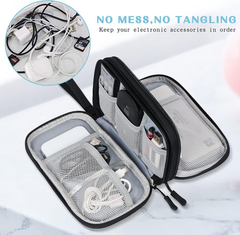 FYY Travel Cable Organizer Pouch - Black Portable Waterproof Double Layers Storage Bag for Accessories
