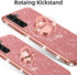 Samsung Galaxy S21 FE Case for Women, Cute Glitter Luxury TPU Silicone Slim Phone Case with Bling Diamond Ring Stand -