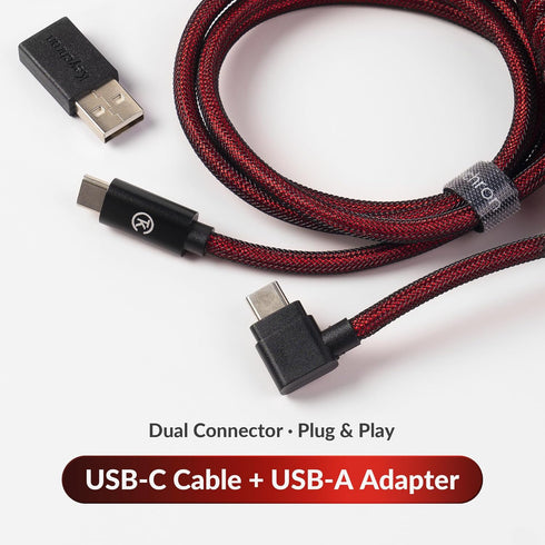5-Pin GX16 Keychron Premium Coiled USB-C Angled Red Cable, Detachable Metal Connector, USB-A Adapter, Double-Sleeved