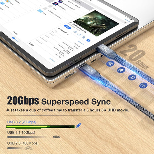 USB C to USB C Cable 240W Fast Charging Cable, USB 3.2 Gen 2x2 Cable, 20Gbps Data Transfer, 4K@60Hz Video High Speed
