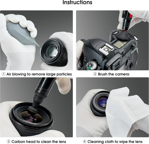 VSGO 4-in-1 Camera Cleaning Kit, Lens Cleaning Air Blower, Brush Pen, Microfiber Cloths for Canon, Nikon, Sony