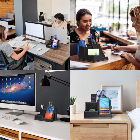 TopMade Fast Wireless Charger with Desk Organizer, Multifunctional Desktop Storage with 3 Compartments and Phone Stand