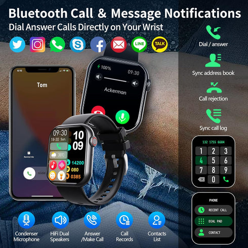 Military Smart Watch for Men, Outdoor IP67 Waterproof, 1.9" HD Touch Screen Tactical Fitness Activity Tracker and