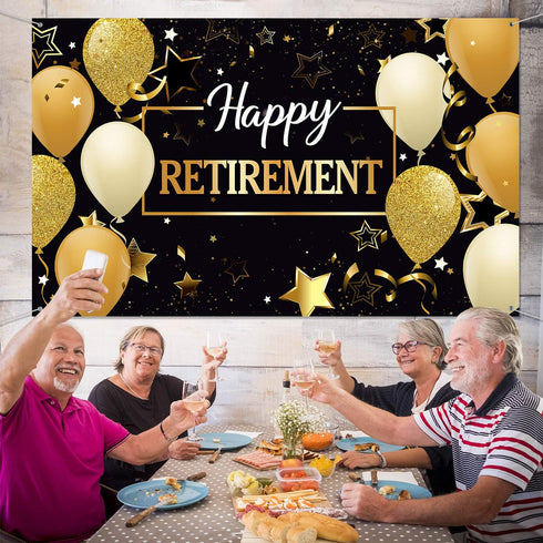 Blulu Extra Large Retirement Party Decorations, Fabric Retire Sign Banner Photo Booth Backdrop with Rope (70.8 x 43.3
