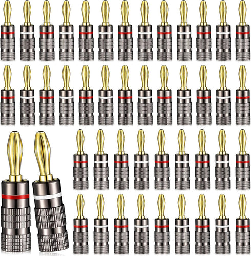 Konohan 20 Pairs/40 Pcs Banana Plug Connectors for Speaker Wire, 24K Gold Plated, Dual Screw Lock for Audio Video