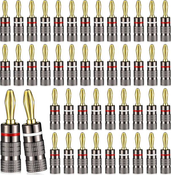 Konohan 20 Pairs/40 Pcs Banana Plug Connectors for Speaker Wire, 24K Gold Plated, Dual Screw Lock for Audio Video