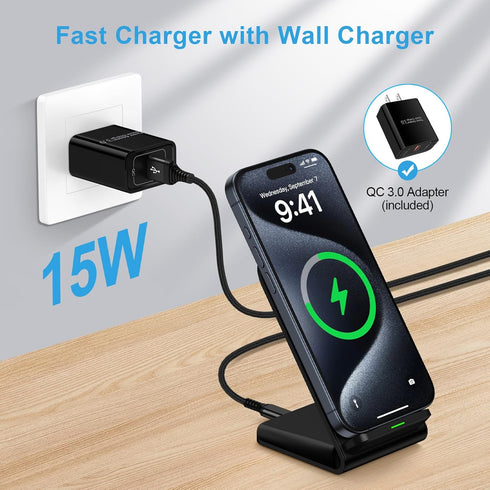 Pixel 9 Wireless Charger, 15W Fast Charging Stand for Google Pixel 9 Pro XL, Android Wireless Phone Charging & QC