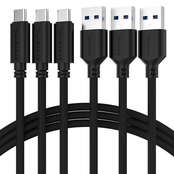 SABRENT 3-Pack USB-C to USB A 3.0 Cables, 3ft, 22AWG, Premium Sync & Charge, Black (CB-C3X3)