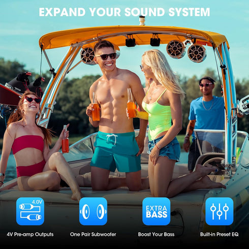 Single Din Marine Stereo Receiver: Bluetooth Boat Radio with Digital LCD Display, AM FM MP3, USB Charging