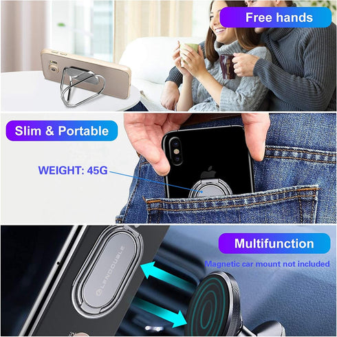 Foldable Cell Phone Stand for Desk - Adjustable Ring Holder Kickstand for Office & Magnetic Car Mount