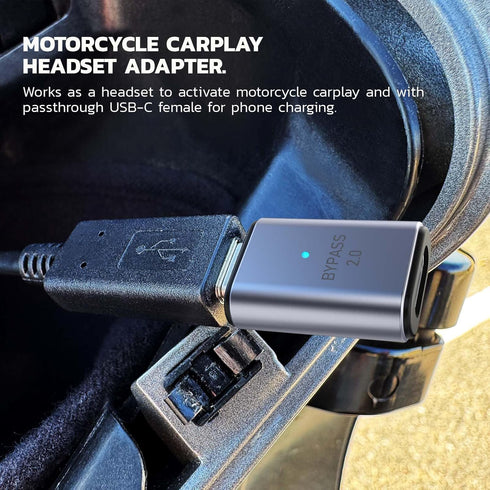 MaedHawk 2.0 Headset Bypass Motorcycle CarPlay Bluetooth Adapter with Passthrough USB-C Charging Port (Grey)