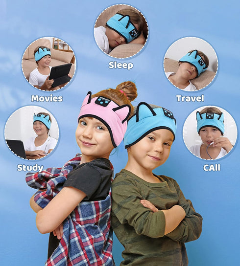 Kids Bluetooth Headphones Adjustable Headband, Wireless Sleep Headphones with Wired Playback for School and Travel