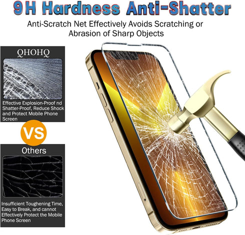 QHOHQ 3 Pack Screen Protector for iPhone 13 Pro 6.1 Inch with Tempered Glass Camera Lens Protector, Ultra HD, 9H