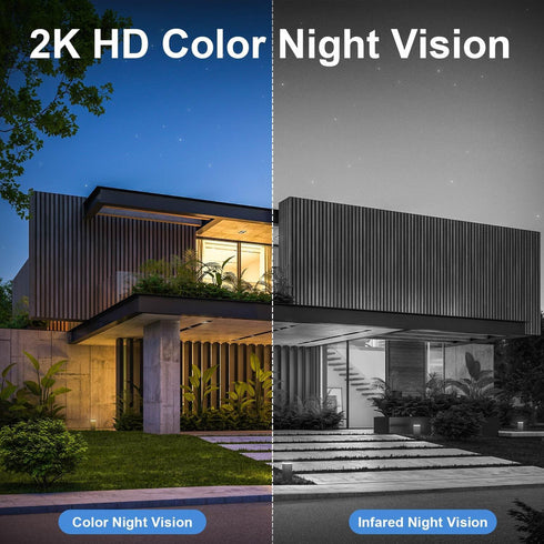 Wireless Outdoor Solar Security Cameras, 2K HD Video Surveillance, Color Night Vision, 2 Way Talk, PIR Detection