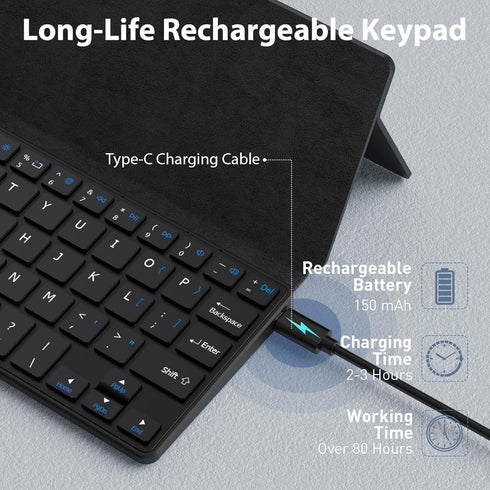Doohoeek Universal Bluetooth Keyboard, Dual Bluetooth Mini Keyboard with Any-Angle Kickstand & Leather Cover for