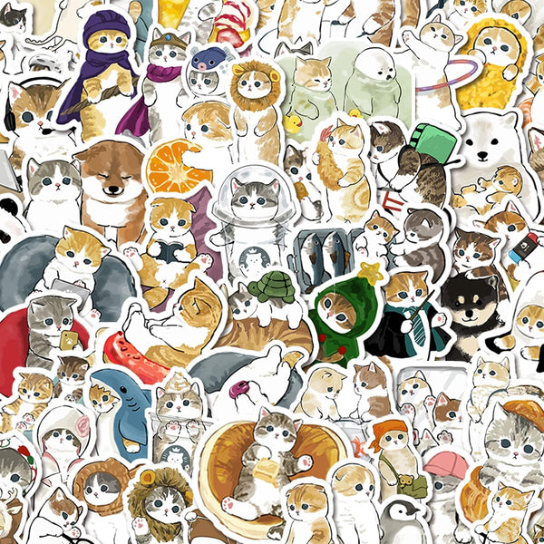 Cute Cat Stickers | 100 PCS | Vinyl Waterproof Stickers for Laptop, Guitar, Motorcycle, Bike, Skateboard, Phone