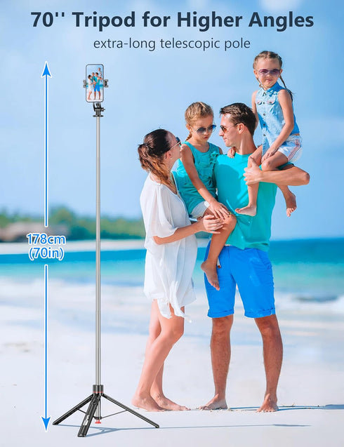 SelfieShow 70'' 360 Magnetic Automatic Selfie Stick Travel Tripod for Cell Phone, Auto Opening Phone Tripod Stand