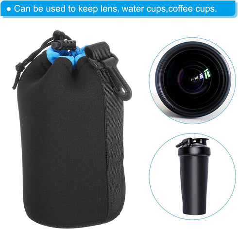 PATIKIL 2 Pcs Camera Lens Bag, 3.9" ID x 7.1" H Drawstring Pouch with Thick Neoprene for DSLR Lens, Black, Blue
