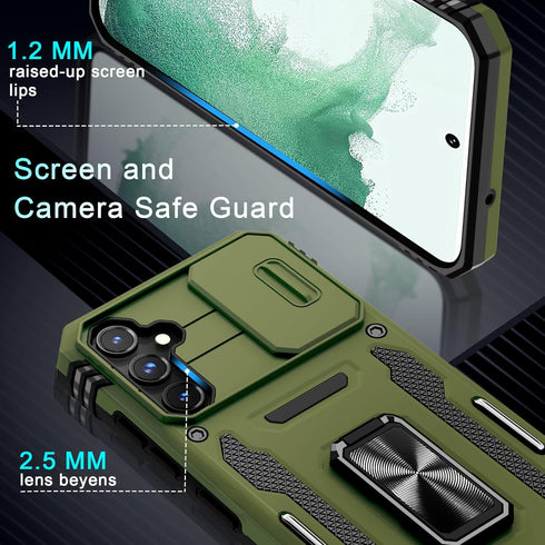 DEERLAMN Case for Samsung Galaxy S23 FE with Slide Camera Cover + Screen Protector, Olive Green Shockproof