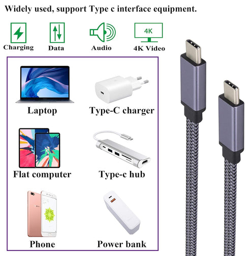 Flat Braided Type C USB 3.1 Adapter Extender Cable, 5 Gbps & 2A, Full Function for Laptop, Tablet, Mobile Phone