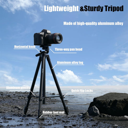 Auleda 71 6.6 LB Camera Tripod Aluminum Tall Tripod Stand Compatible with Canon Nikon with Wireless Remote Phone Holder