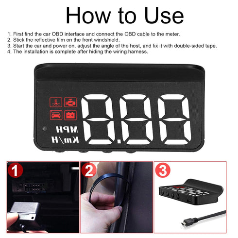 OBD2 HUD Head Up Display, Car HUD Speedometer Display, Multifunction Gauge Alarm, Fatigue Driving Reminder
