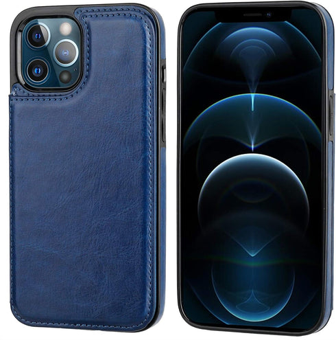 ONETOP iPhone 12 Pro Max Wallet Case with Card Holder, PU Leather Kickstand, Double Magnetic Clasp, 6.7 Inch (Blue)
