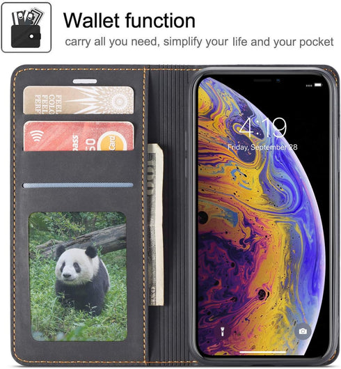 QLTYPRI for iPhone XR Case, Premium PU Leather Cover with Card Holder, Shockproof Flip Wallet Case - Black