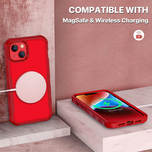CENHUFO Red Case for iPhone 14/iPhone 13, Built-in Anti Peep Glass Privacy Screen Protector, Full Body Shockproof Cover